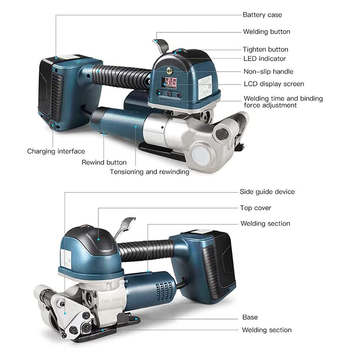 Electric Welding Strapping Machine, 2X4000mAh Rechargeable Battery Powered Welding Strapping Machine for 13-19mm Width PP/PET Strapping Straps(