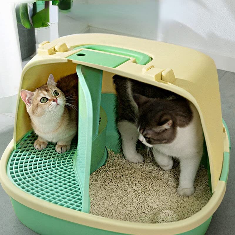 Large Space Fully Enclosed Cats Litter Box with Cushion Cats Toilet Splash Proof Toilet Training Pet Potty (Color : B) (A)
