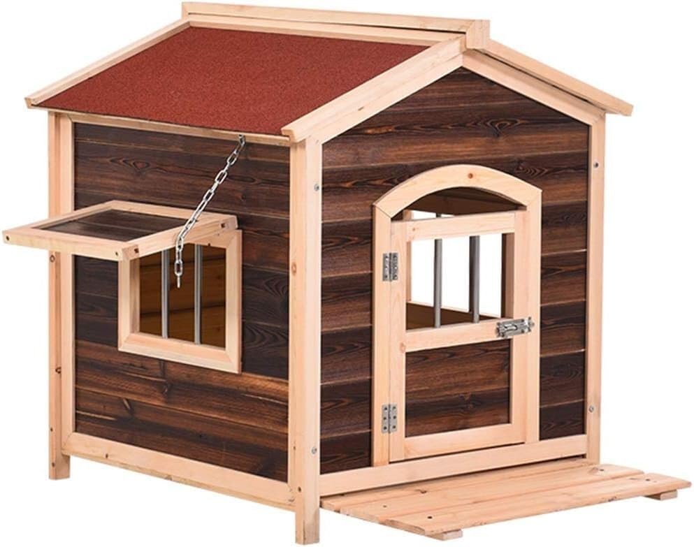 Ventilated Wooden House Outdoor Cartoon Pet Cage Indoor Pet Supplies Small and Medium-Sized Storage Box Gift Pet House,Natural-75x68x76cm