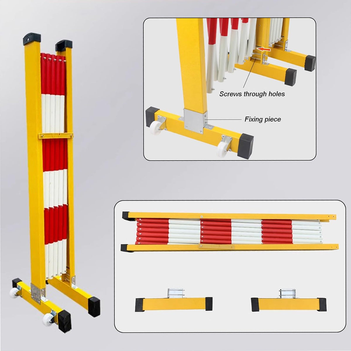 Portable Retractable Folding Barrier Mobile Scissor Gate Traffic Fence for Road Construction Durable Outdoor Safety Barrier - Easy Setup & Highly Visible,Red White-1.2x10m