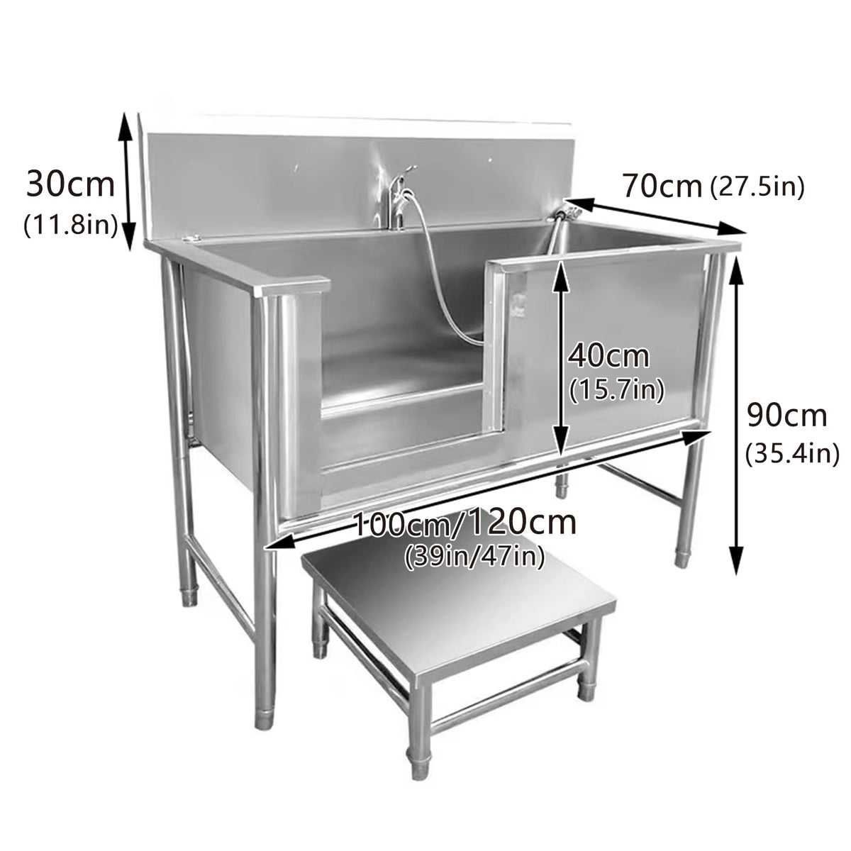 Professional Stainless Steel Pet Dog Grooming Bath Tub Outside Dog Washing Station Large Dog Bathtub Sliding Door for Large Pet Dogs Home Commercial