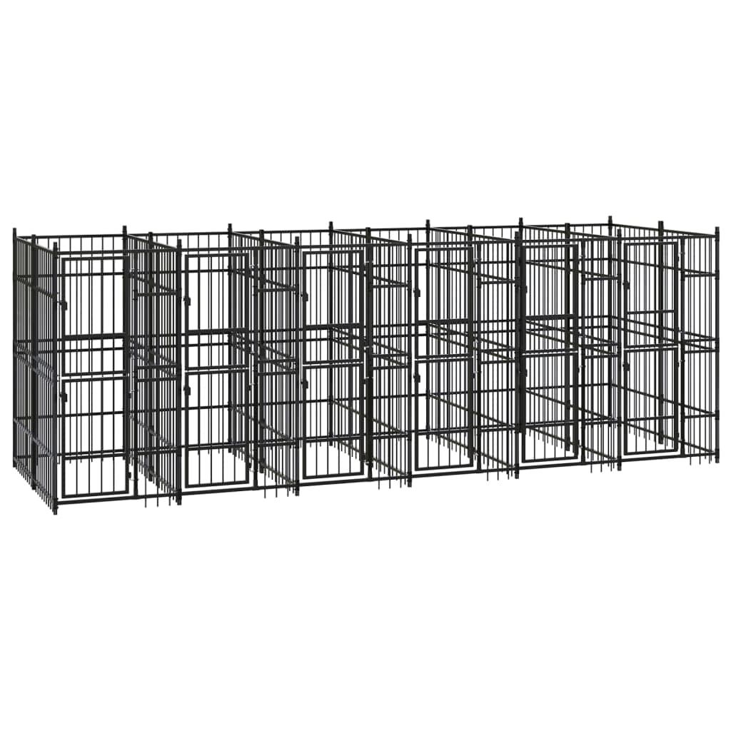 vidaXL Outdoor Dog Kennel with Roof, Large Steel Pet Enclosure for Multiple Dogs, Weatherproof and Secure Shelter