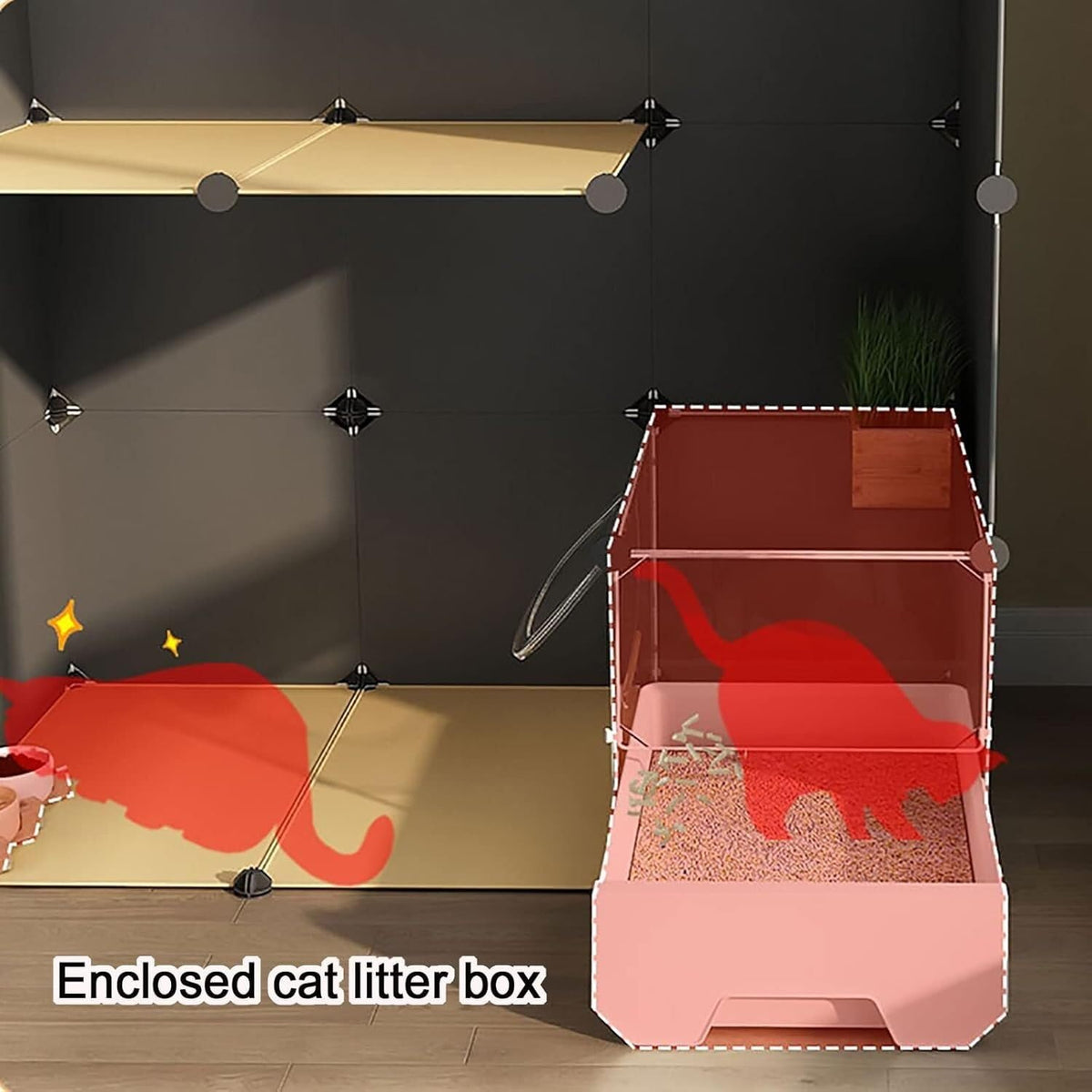 Indoor Pet Pen – DIY, Tray, Detachable Mesh(Black-111X95X111cm)