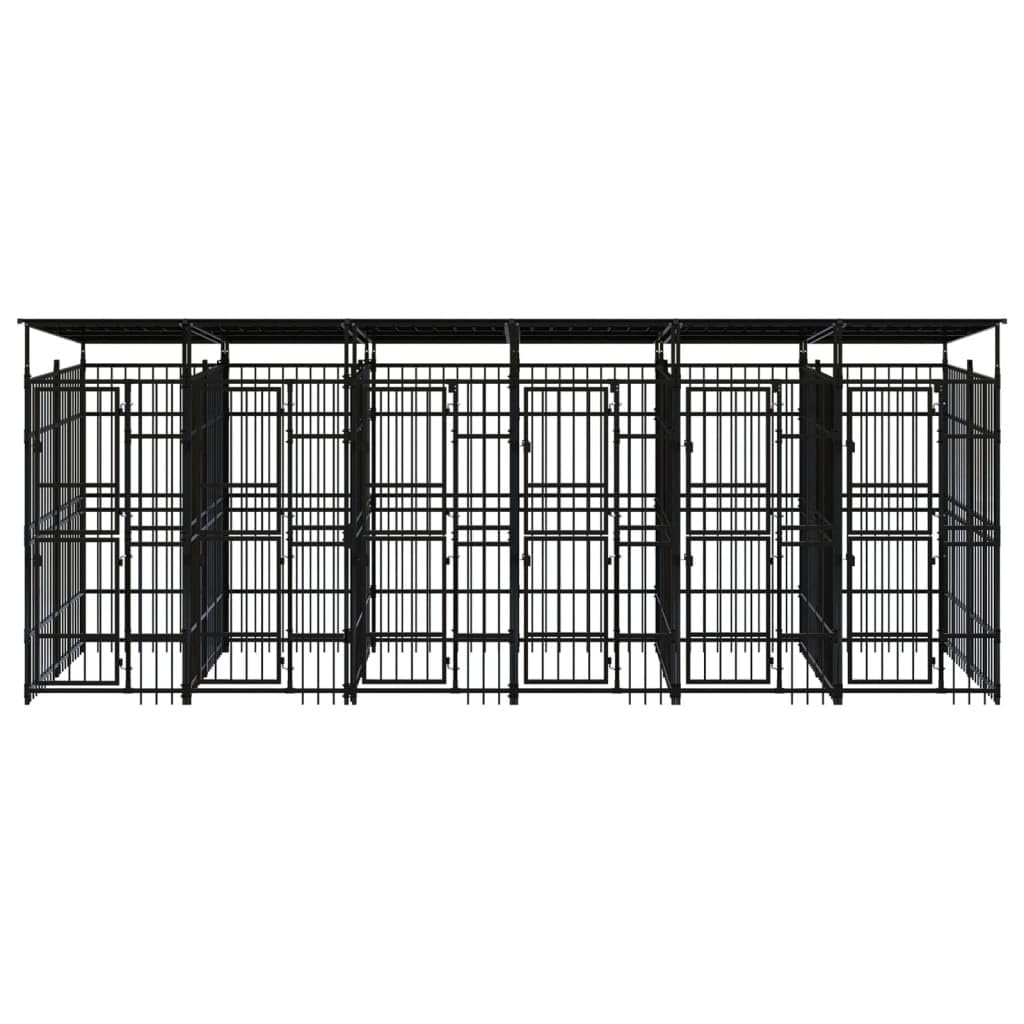 Outdoor Dog Kennel with Escape-Proof Latch, Heavy-Duty Steel Enclosure for Balcony and Garden Use, Weather-Resistant Pet Playpen Black, 78.7 x 229.5 x 89.8 in