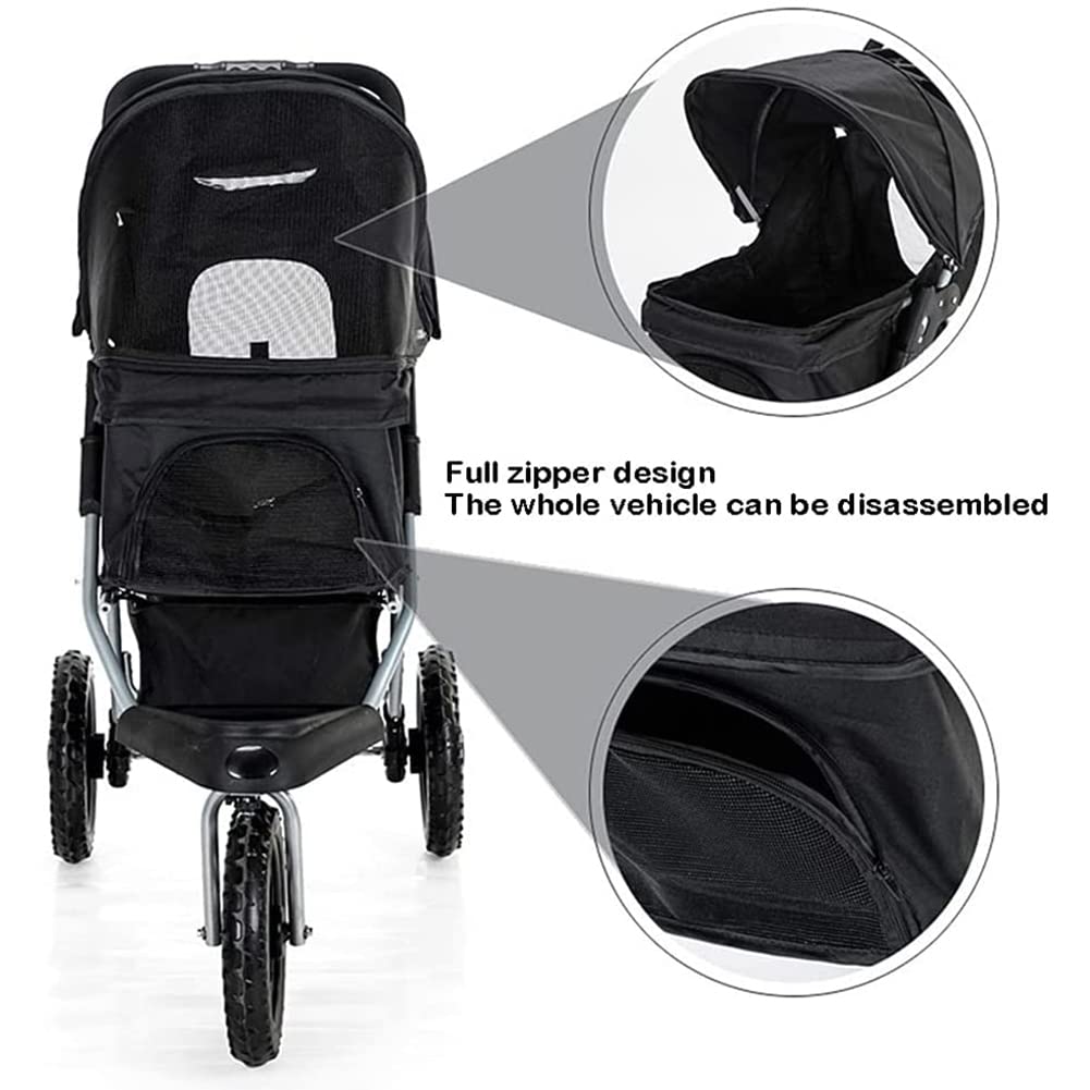 Pet Strollers 3 Wheel Pet Stroller Foldable Pet Supplies Travel Beach Pet Buggy Dog Bicycle Trailer with Large Storage Basket A (E)