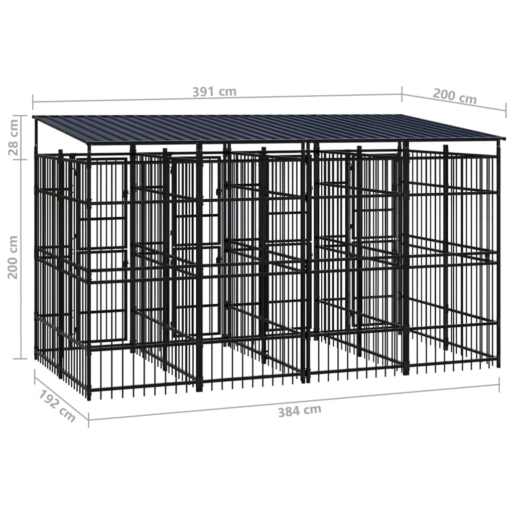 vidaXL Outdoor Dog Kennel with Roof, Large Steel Pet Enclosure for Multiple Dogs, Weatherproof and Secure Shelter