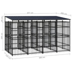 vidaXL Outdoor Dog Kennel with Roof, Large Steel Pet Enclosure for Multiple Dogs, Weatherproof and Secure Shelter