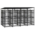 vidaXL Outdoor Dog Kennel with Roof, Large Steel Pet Enclosure for Multiple Dogs, Weatherproof and Secure Shelter