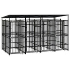 vidaXL Outdoor Dog Kennel with Roof, Large Steel Pet Enclosure for Multiple Dogs, Weatherproof and Secure Shelter