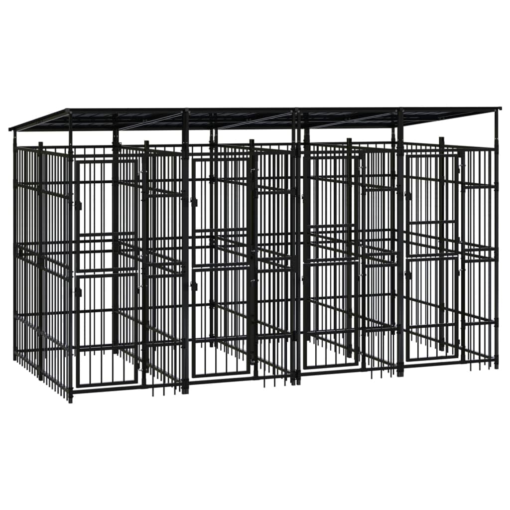 vidaXL Outdoor Dog Kennel with Roof, Large Steel Pet Enclosure for Multiple Dogs, Weatherproof and Secure Shelter