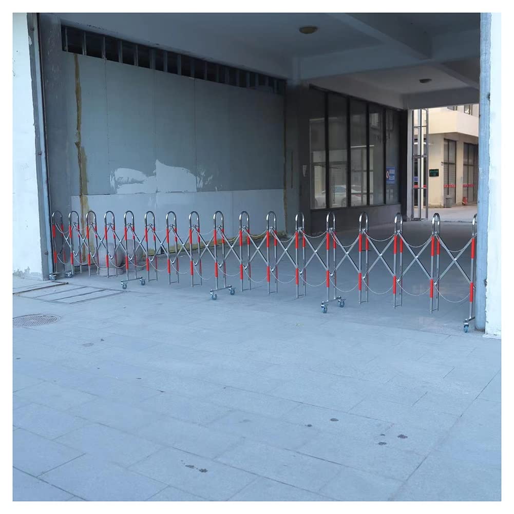 Expandable Barrier Gate, Flexible Mobile Metal Barricade, Durable Safety Barricade with casters, Stainless Steel Traffic Fence,Red-Silver-1.1x6m