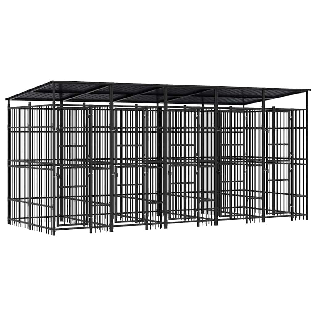 Black Dog Kennel with Roof 78.7x153.9x78.7 in