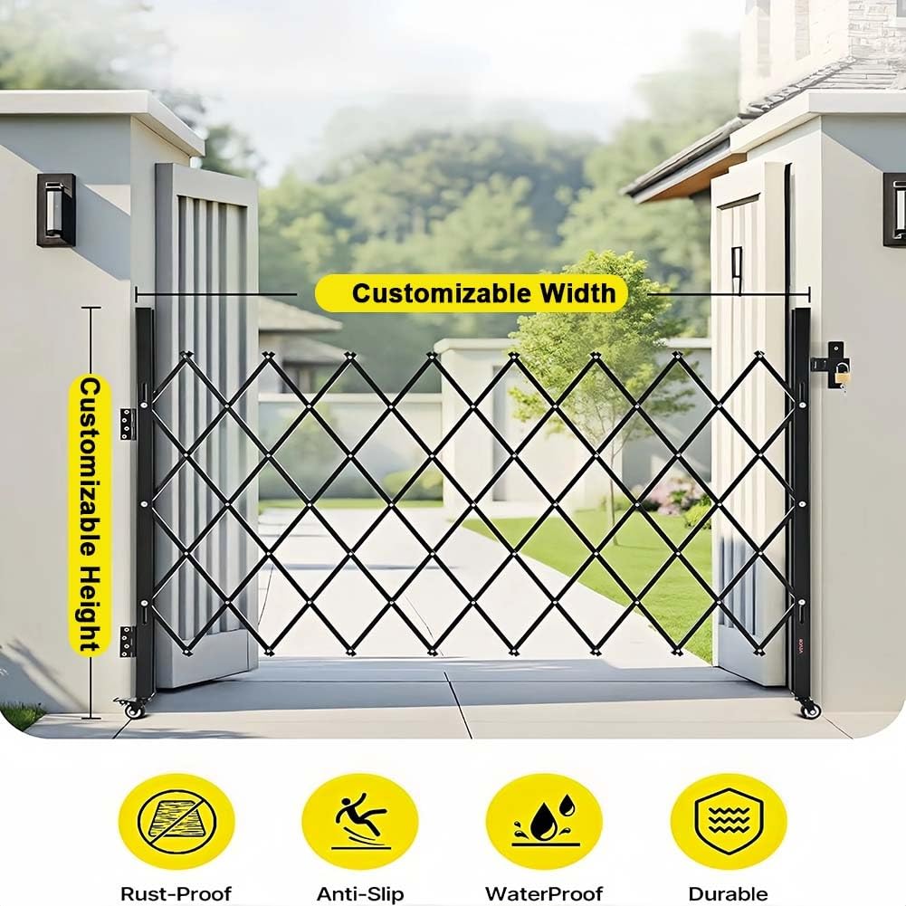 Etlegor Folding Security Gate, Steel Accordion Safety Gates with Lock, 360° Rolling Barricade Gate, for Courtyards Basement Garage(350x200cm)