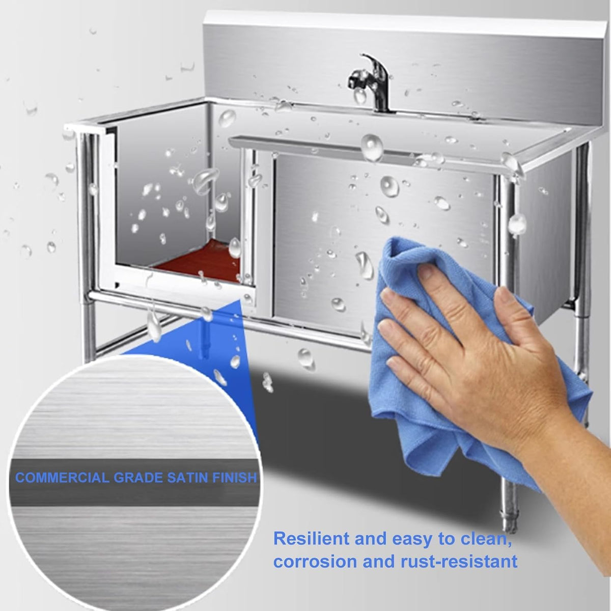 Stainless Steel Bathtub Dog Bath Table Stainless Steel Dog Bathtub Dog Grooming Bathtub Family Pet Dog Washing Table with Tap and Accessories
