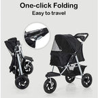 Pet Strollers 3 Wheel Pet Stroller Foldable Pet Supplies Travel Beach Pet Buggy Dog Bicycle Trailer with Large Storage Basket A (D)
