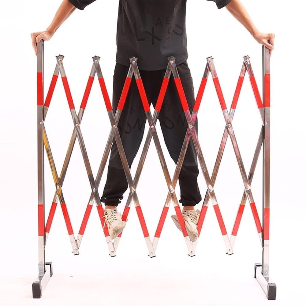 Expandable Stainless Steel Barricade Gate – Mobile Traffic Control Barrier, Accordion Fence for Crowd Safety, Temporary Roadblock for Schools, Hospitals, Public Spaces,Red Silver-1.2x8m