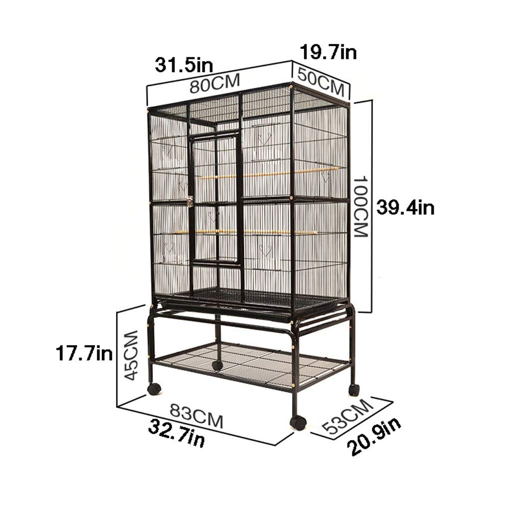 Solid Bird Cage Large Metal Parrot Bird Cage with Wheel, Cockatiel Parakeet Canary Lovebird Budgie Parrot Cage Pet Bird Cage with Ladder Hanging Toys for Lovebirds Finches Parrotlet Bird Cage