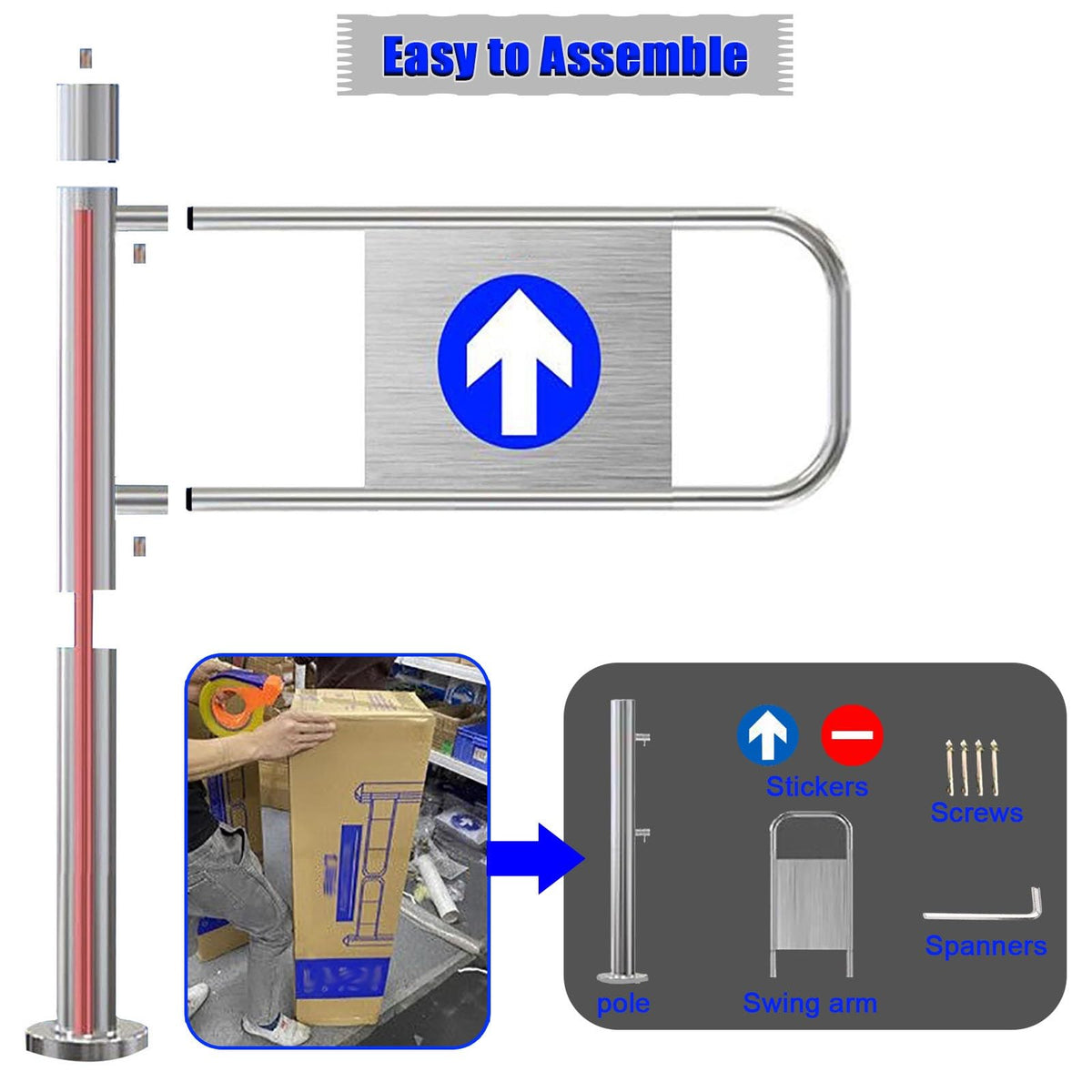 Stainless Steel Automatic Swing Gate, One Way Pedestrian Gate with Spring Loaded Safety Function, Ideal for High Traffic Areas, Enhanced Safety, Durable Design, Easy