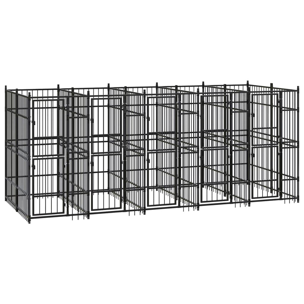 vidaXL Outdoor Dog Kennel with Roof, Large Steel Pet Enclosure for Multiple Dogs, Weatherproof and Secure Shelter