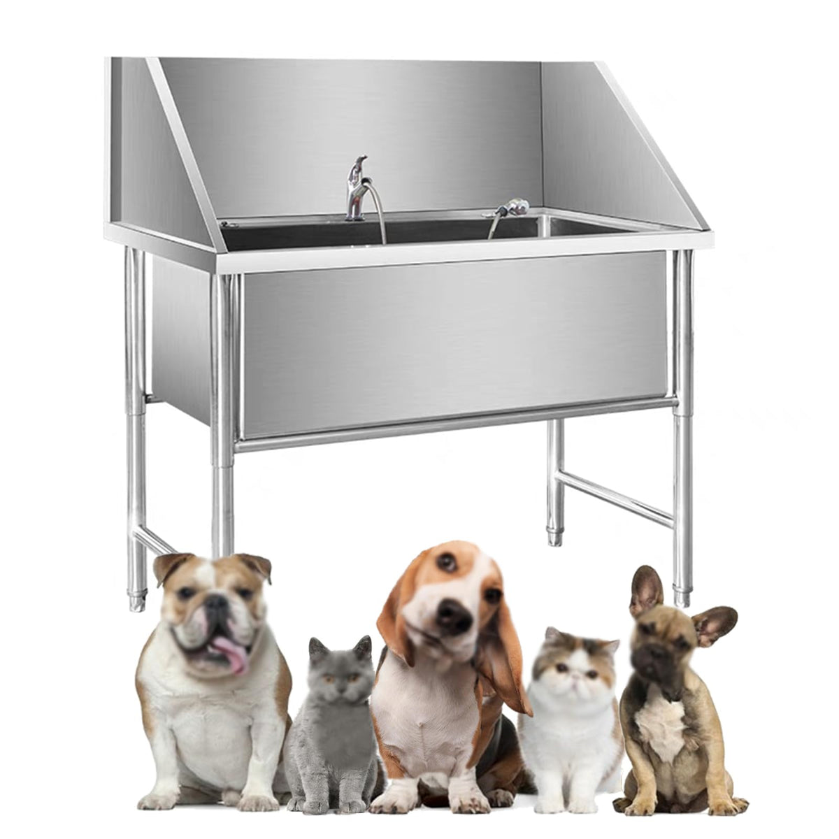 Pet Dog Bathing Station, Dog Grooming Tub, Professional Stainless Steel Dog Washing Station,Pet Dog Bathtub,Dog Pet Bath Pool,Washing Sink for Home,for Small,Me,Depth 17.7in-47in/120cm