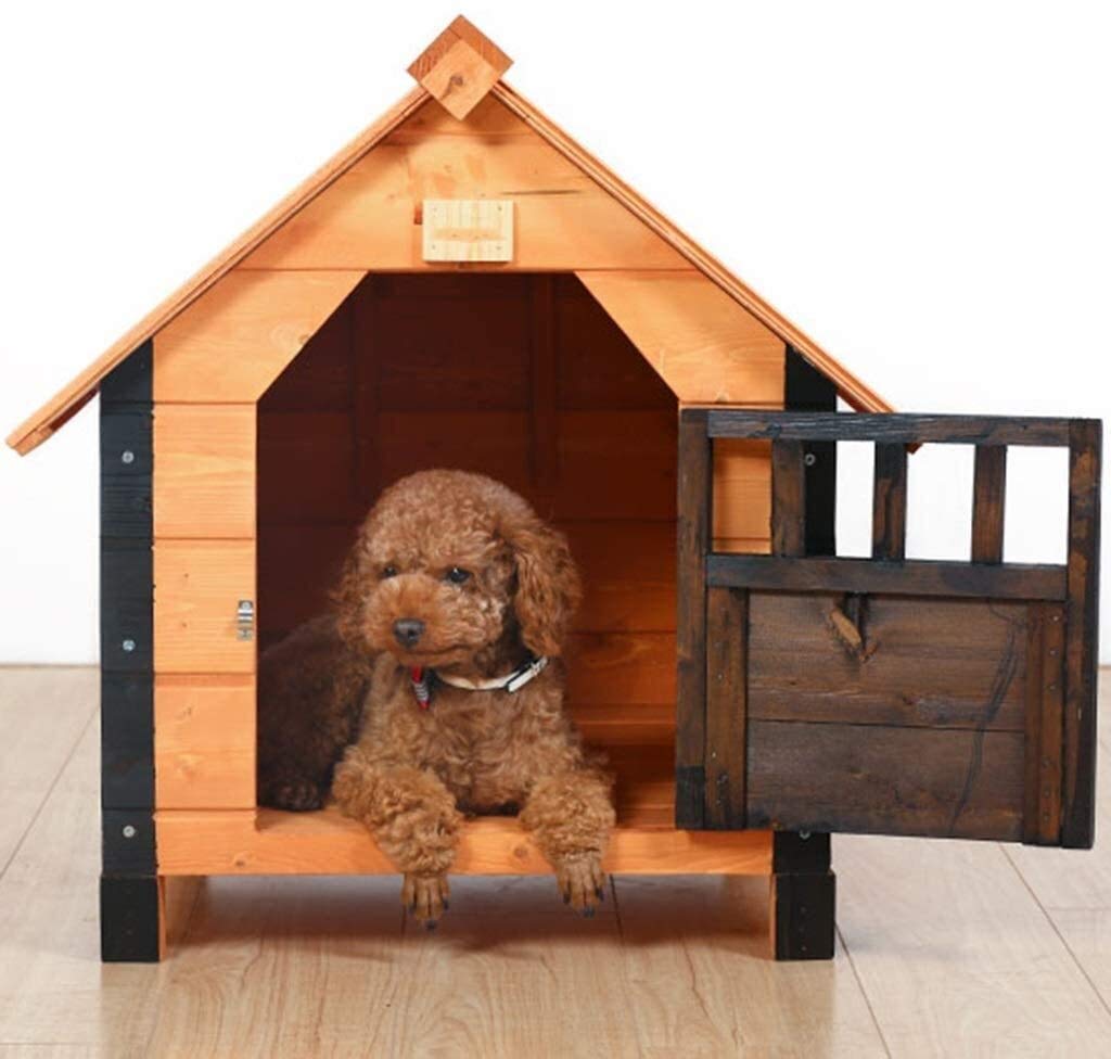 Wooden Doghouse Weather Waterproof Dog Kennel Indoor Outdoor Doghouse Outdoor Rainproof Wooden House Indoor Pet Law Fighting House Wooden Dog House Outdoor (56x49x52cm)