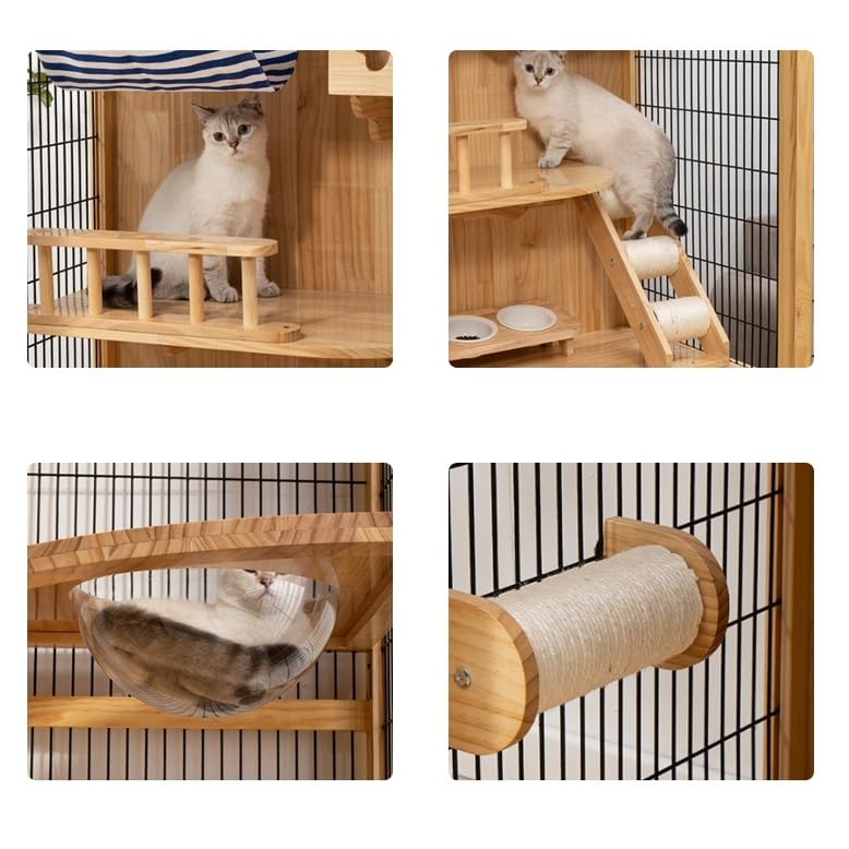 Indoor cat cage Rat Cat Villa Wood Cage Extra Large Pet Home Three Floors and Four Free Space Exercise Place