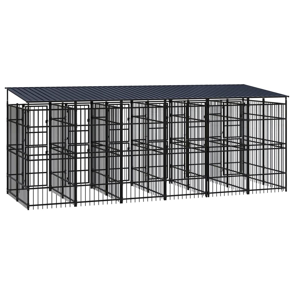Outdoor Dog Kennel with Escape-Proof Latch, Heavy-Duty Steel Enclosure for Balcony and Garden Use, Weather-Resistant Pet Playpen Black, 78.7 x 229.5 x 89.8 in