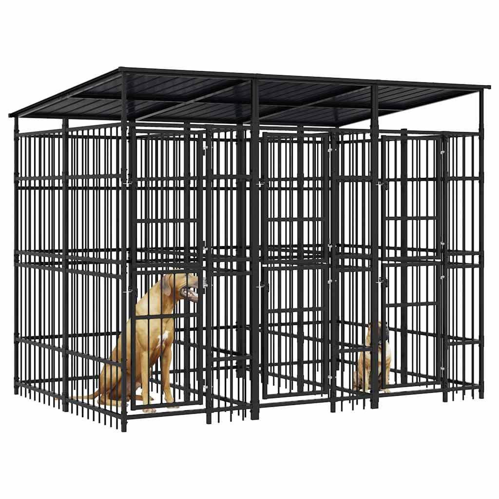 Dog Kennel Outdoor Black Powder-Coated Steel, 78.7x116.1x89.8 inches, 59.5 sq ft, Durable Pet Playpen for Large Dogs, Weatherproof Dog Crate