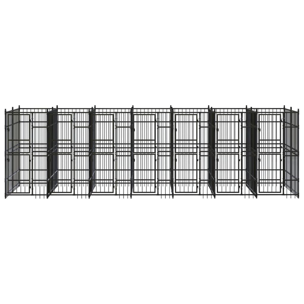 Black Powder-Coated Steel Outdoor Dog Kennel, 12.9 sq ft Spacious Pet Enclosure, Rectangular Dog Run with Secure Lock for Yard, Large