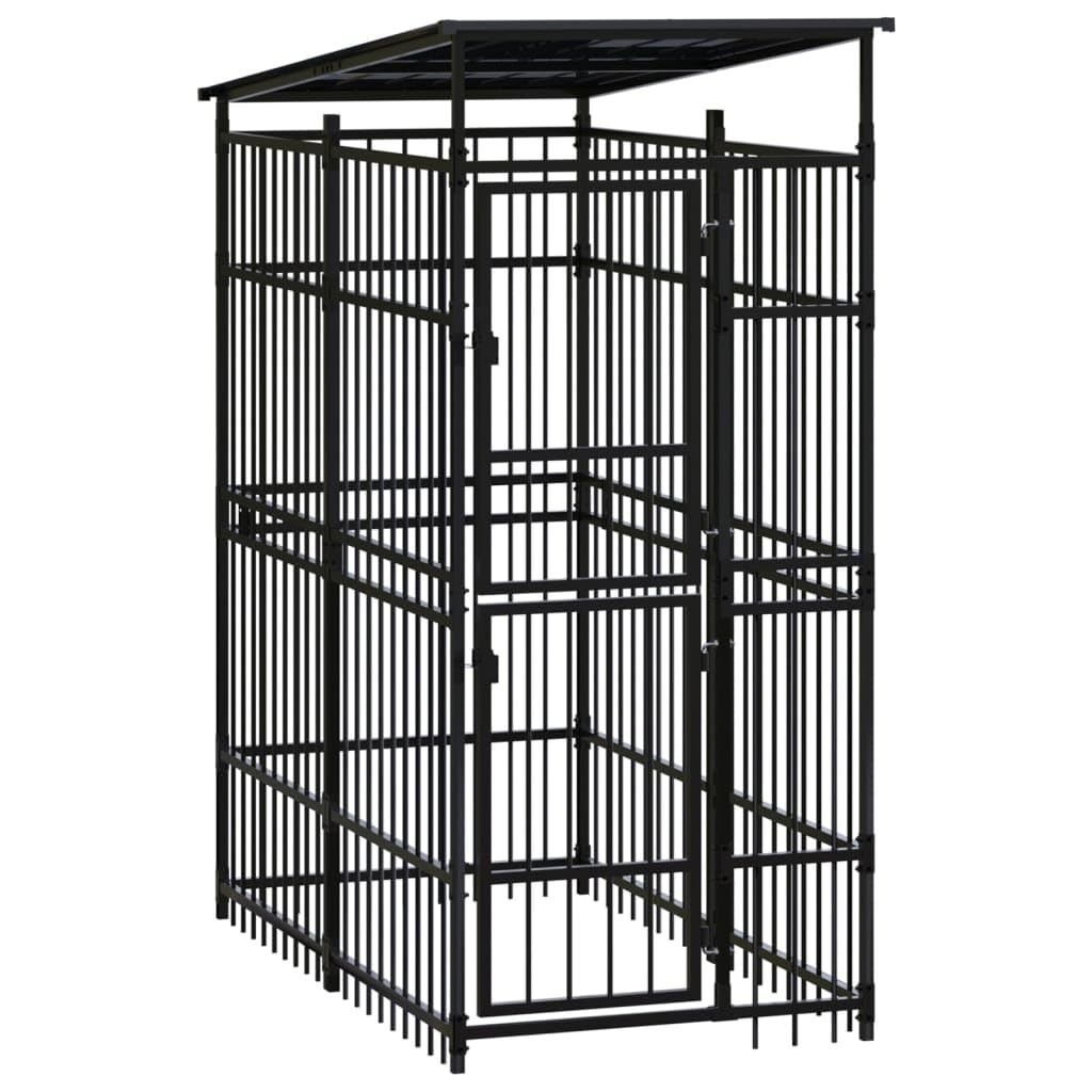 vidaXL Outdoor Dog Kennel with Roof, Large Steel Pet Enclosure for Multiple Dogs, Weatherproof and Secure Shelter