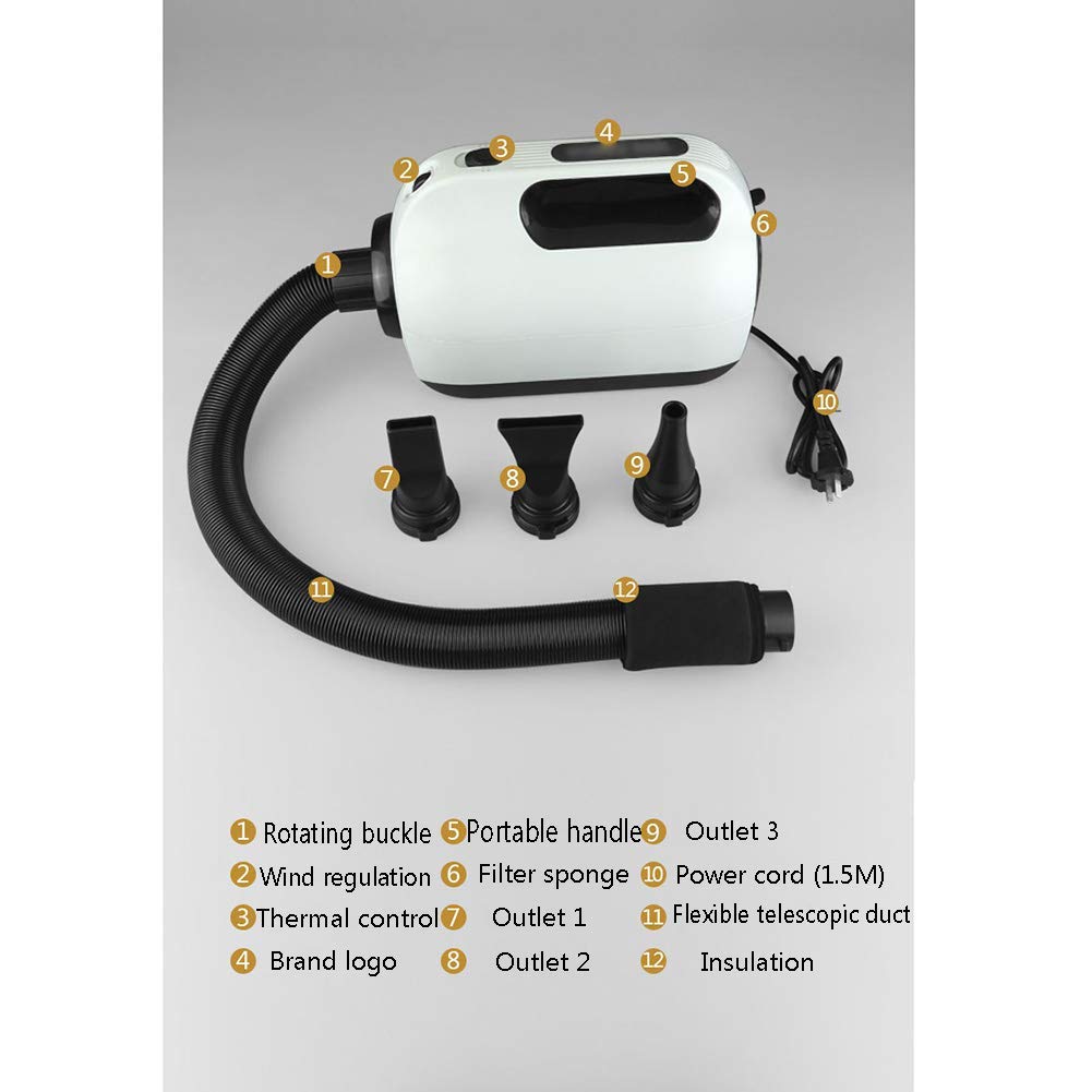 Dog Hair Dryer 2200W Variable Speed Cat Pet Grooming Hair Dryer Hairdryer Motorbike Motor Heater Blaster Fur Blower with 2 Gear Temperature Flexible Hose and 3 Nozzles,Green