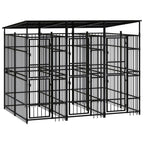 vidaXL Outdoor Dog Kennel with Roof, Large Steel Pet Enclosure for Multiple Dogs, Weatherproof and Secure Shelter