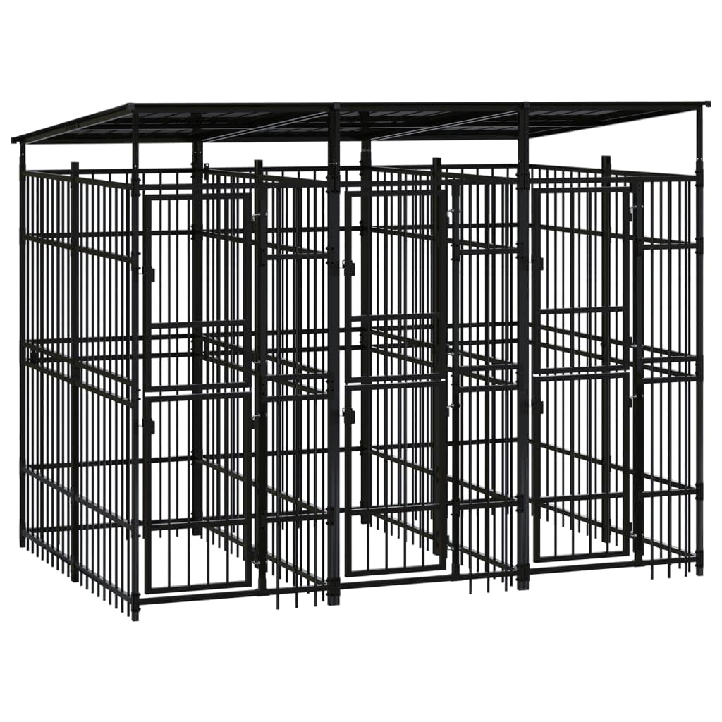 Dog Kennel Enclosure Houses Outside, Black Powder-Coated Steel Cage, Dogs, Outdoor Pet Run, House, Kennels