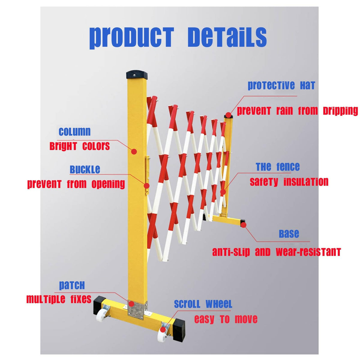Barriers, Industrial Expandable Metal Barricade with Casters Adjustable Traffic Fence/Safety Fence Pet Fence Door Adjustable Suitable for Outdoor Road Garage,H120CM+L250cm/8.2ft
