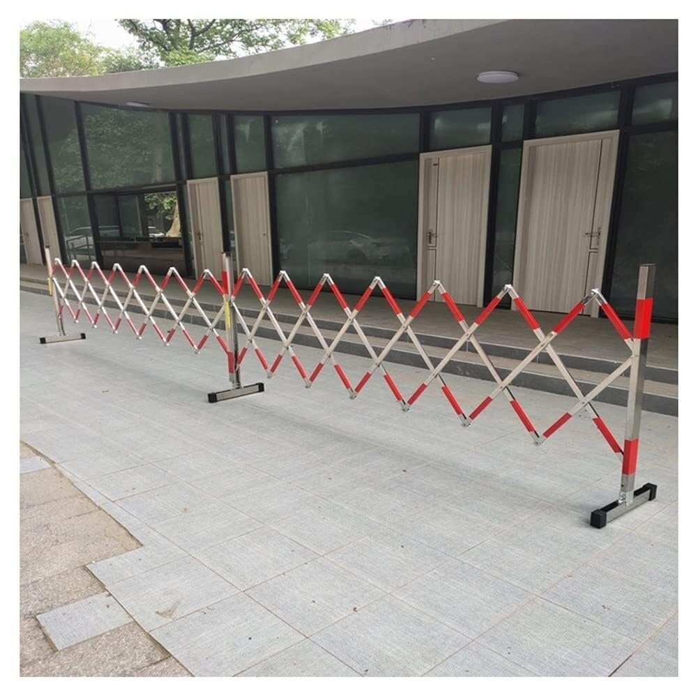 Expandable Stainless Steel Barricade Gate – Mobile Traffic Control Barrier, Accordion Fence for Crowd Safety, Temporary Roadblock for Schools, Hospitals, Public Spaces,Red Silver-1.2x8m