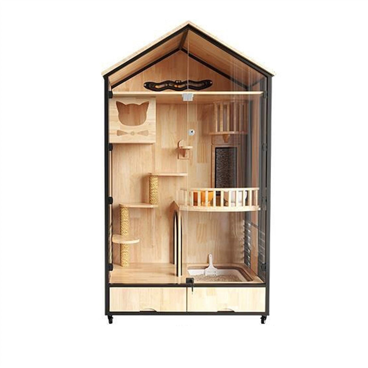Cat Cage Cat Villa Wood Home Indoor House Luxury Three-Story Large Nest Cage Cabinet with Toilet Pet House