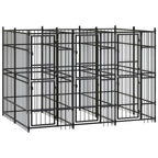 vidaXL Outdoor Dog Kennel with Roof, Large Steel Pet Enclosure for Multiple Dogs, Weatherproof and Secure Shelter