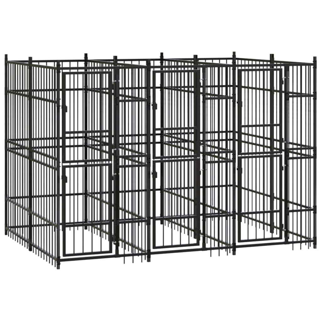 vidaXL Outdoor Dog Kennel with Roof, Large Steel Pet Enclosure for Multiple Dogs, Weatherproof and Secure Shelter
