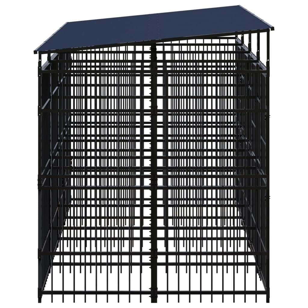 vidaXL Outdoor Dog Kennel with Roof, Large Steel Pet Enclosure for Multiple Dogs, Weatherproof and Secure Shelter