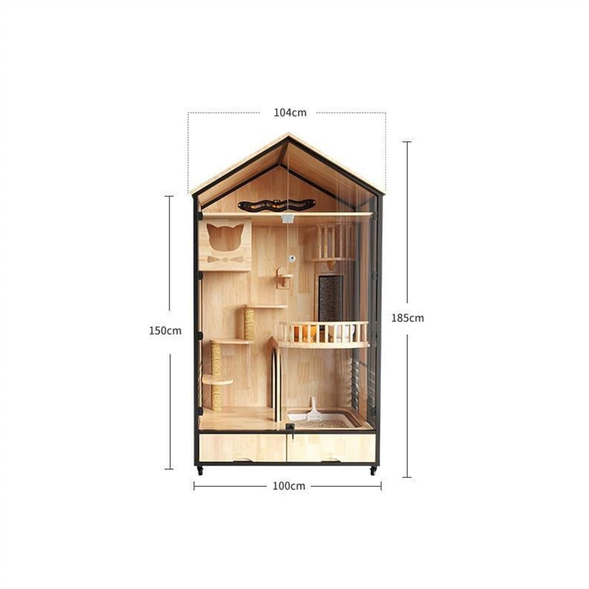 Cat Cage Cat Villa Wood Home Indoor House Luxury Three-Story Large Nest Cage Cabinet with Toilet Pet House