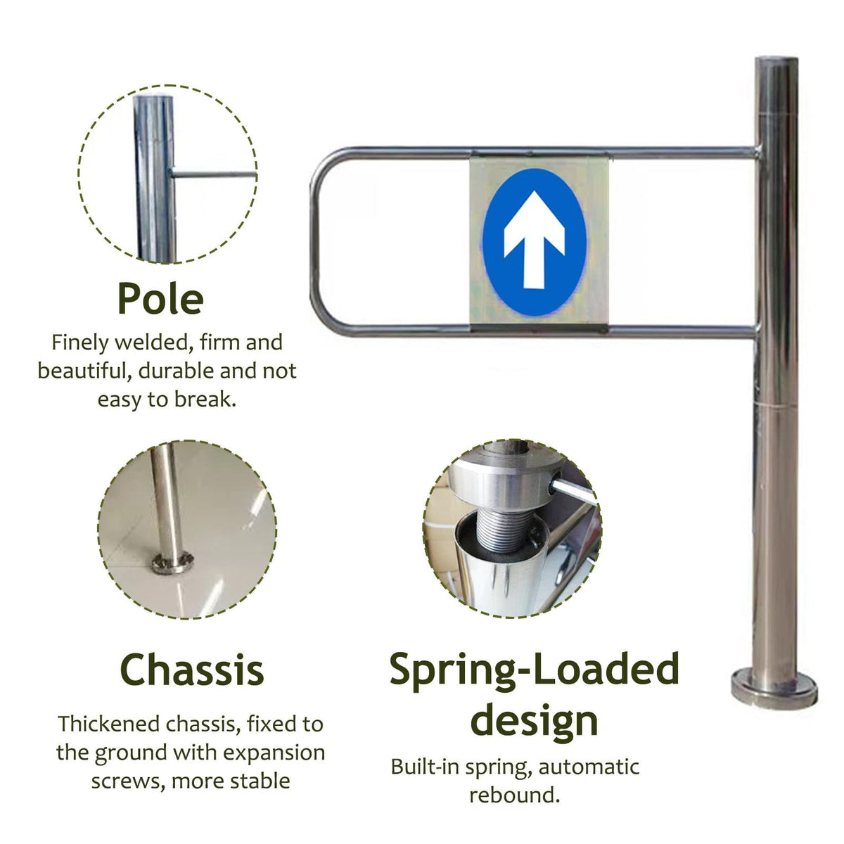 This Universal Stainless Steel 1Way Swing Gate 2043" Width RightHand Single Door Revolving Entrance Gate Enhanced Security for Safety and Durability