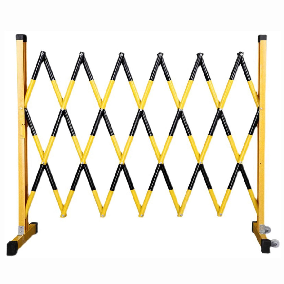 Portable Expandable Metal Barricade with Wheels: Adjustable Retractable Safety Fence for Road Construction and Traffic Control Outdoor Dog Barrier (Yellow & Black)