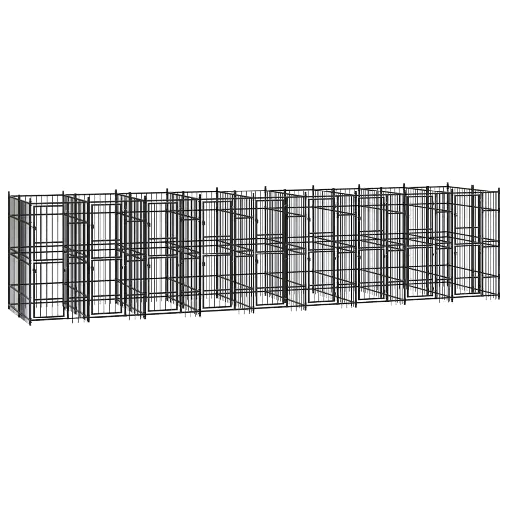 vidaXL Outdoor Dog Kennel with Roof, Large Steel Pet Enclosure for Multiple Dogs, Weatherproof and Secure Shelter