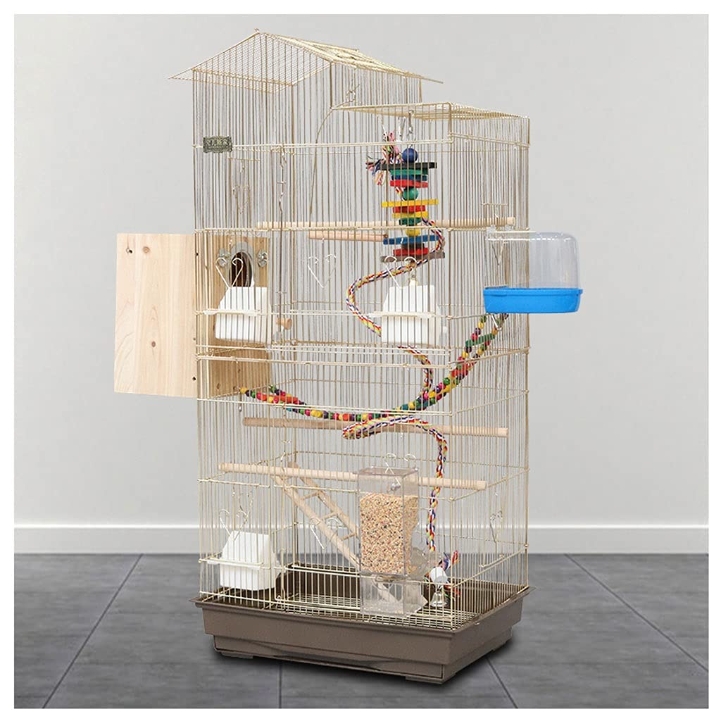 Electroplating Gold Large Bird Cage Villa Parrot Cage Large Bird Toy with Feeder for Parakeet Canary Love Bird Bird Cage,