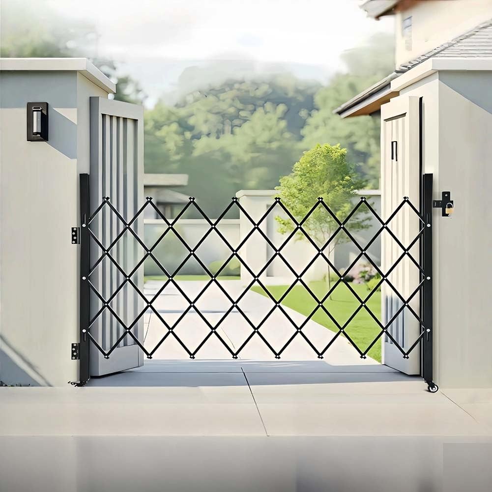 Etlegor Folding Security Gate, Steel Accordion Safety Gates with Lock, 360° Rolling Barricade Gate, for Courtyards Basement Garage(350x200cm)
