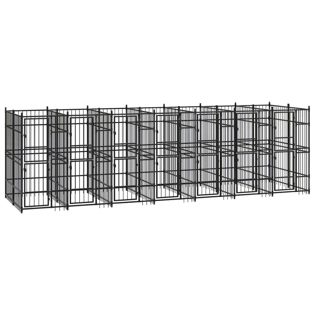 vidaXL Outdoor Dog Kennel with Roof, Large Steel Pet Enclosure for Multiple Dogs, Weatherproof and Secure Shelter
