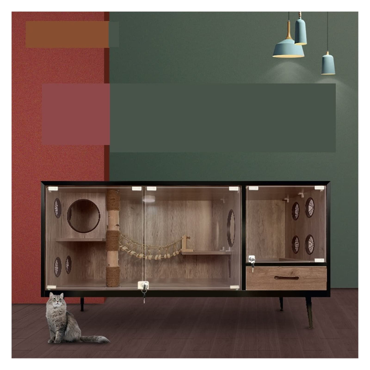 Cat House Luxury Cat Litter Cat Villa Four Seasons General Delivery Room Cat Cabinet Cage Cat House Pet Can Be Customized Cat Villa (Color : Breathable Style)