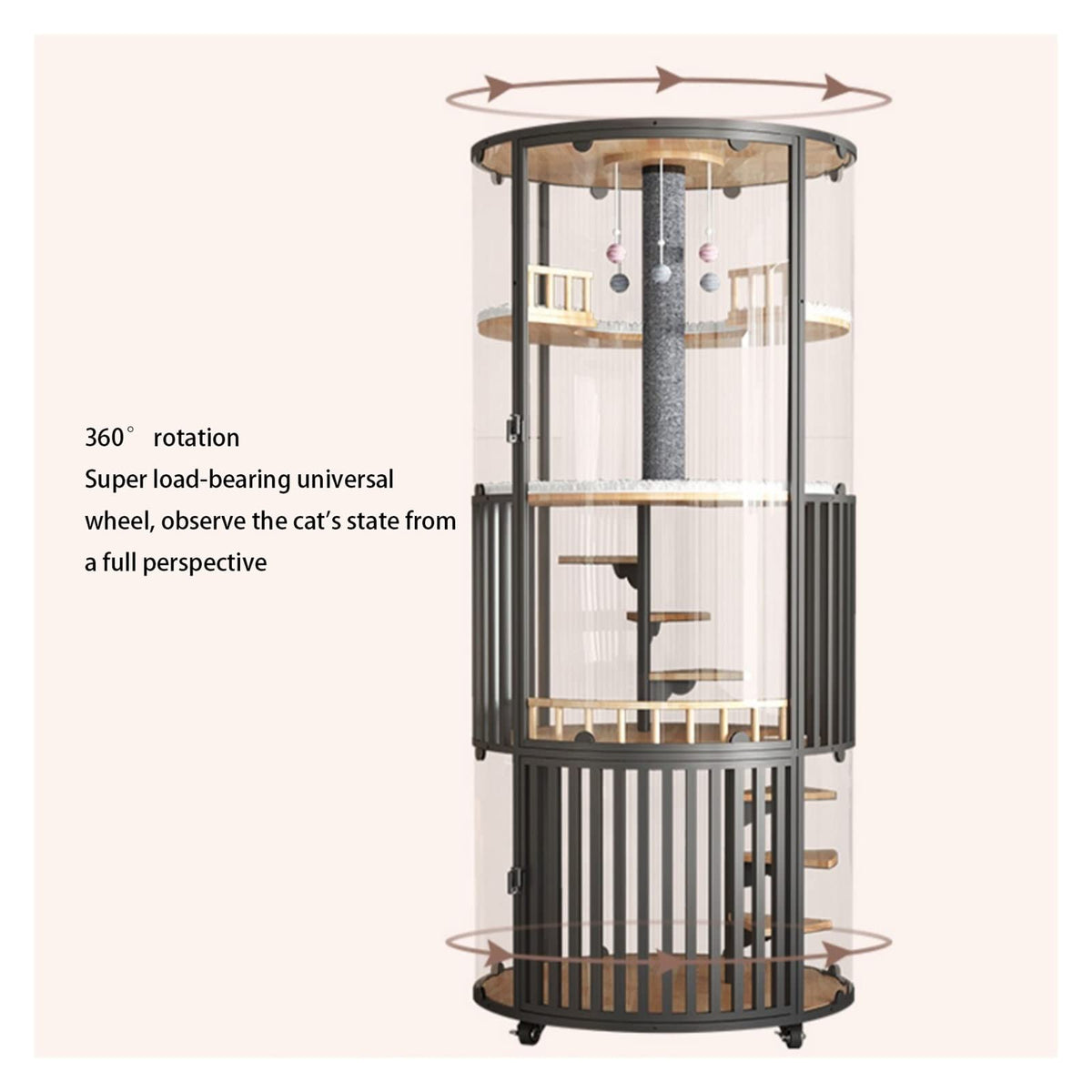 Pet House Villa Panoramic Cat Villa 360° Cage Glass Cabinet Litter with Toilet Wood House for Home Use