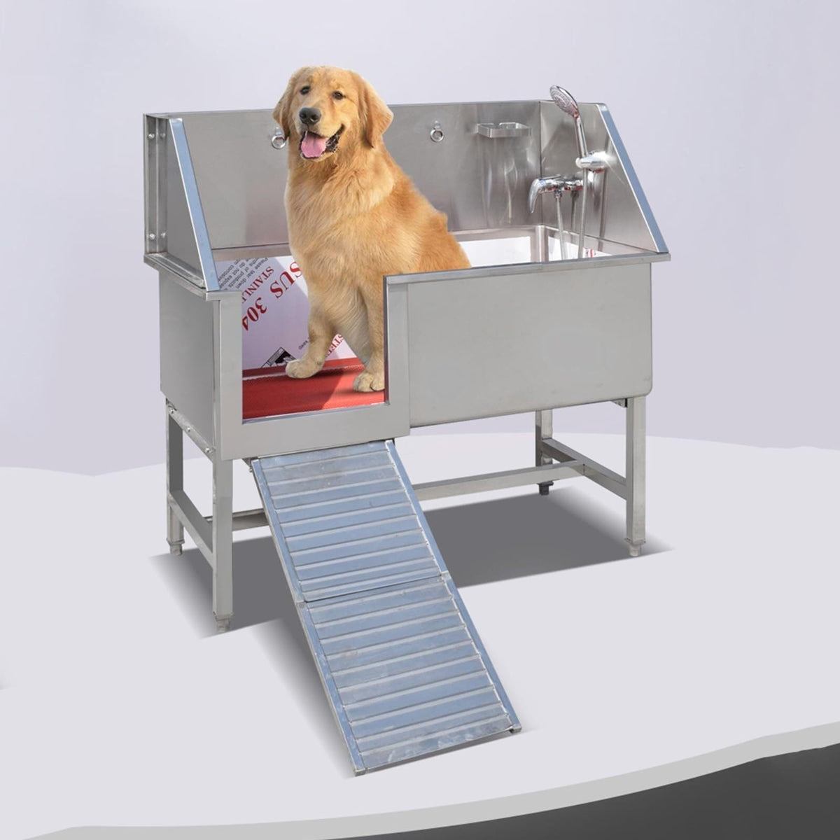 Pet Dog Professional Stainless Steel Grooming Bath Tub,Bathing Station,Large Dog Bathtub with Sliding Door,Washing Sink for Home