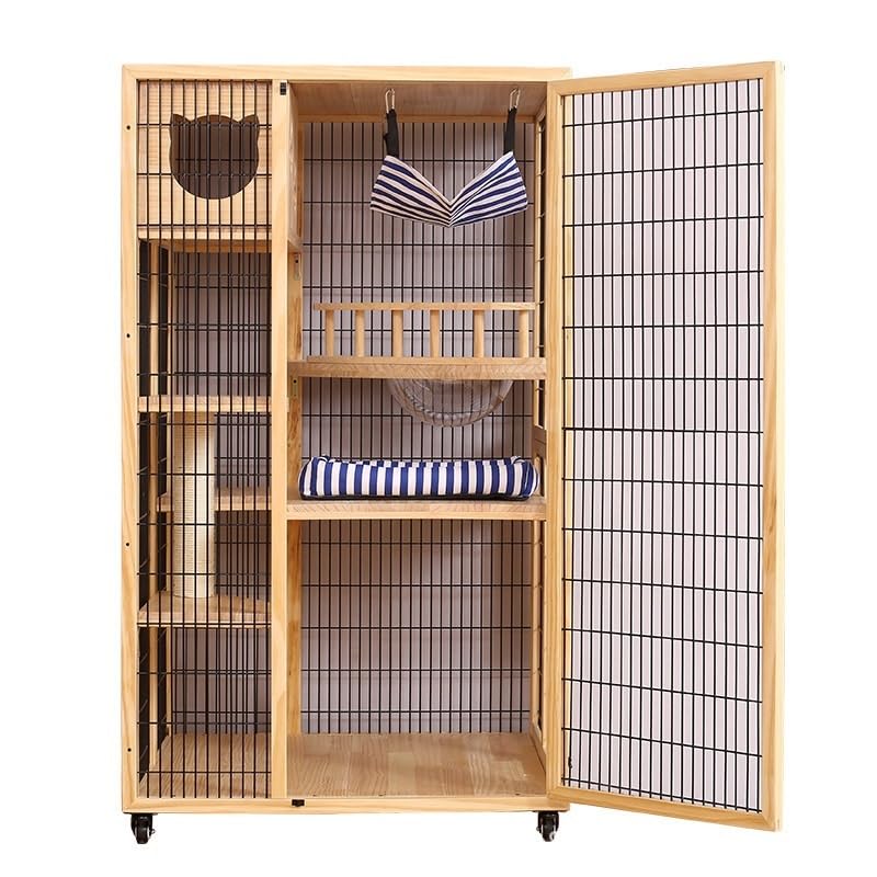 Indoor cat cage Rat Cat Villa Wood Cage Extra Large Pet Home Three Floors and Four Free Space Exercise Place